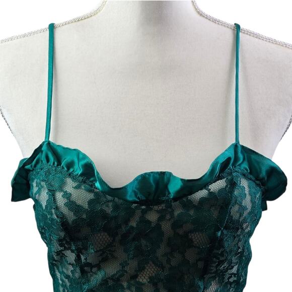 Victorias Secret Vintage Gold Label Floral Sheer Lace Small Green Teddy Lingerie - Picture 2 of 14